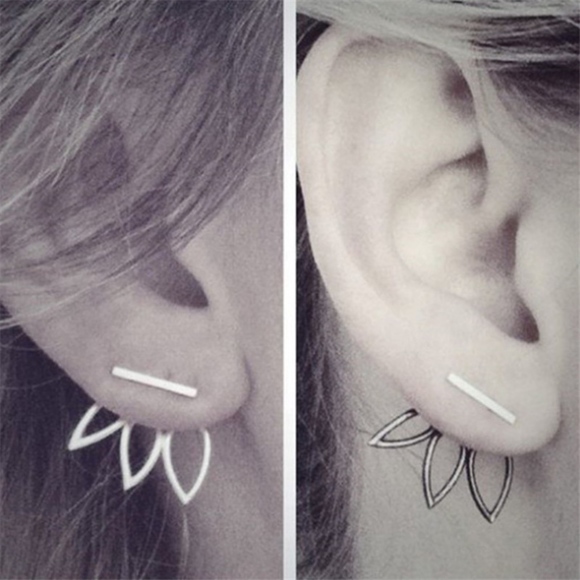 Lotus Flower Bar Gold Color Stud Earrings - Picture 4 of 4